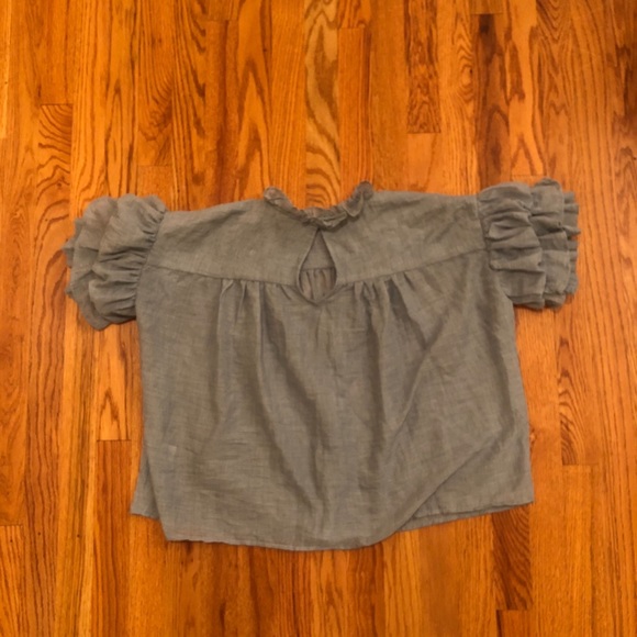 Glam Los Angeles chambray ruffle-sleeved top - Picture 4 of 4